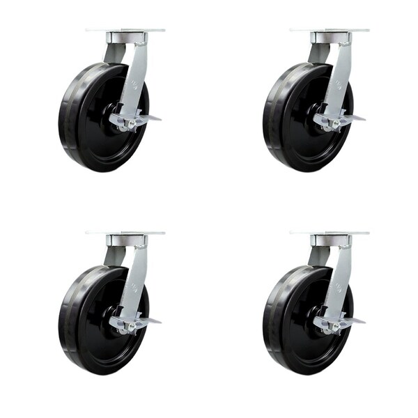 Service Caster 10'' Extra Heavy Duty Phenolic Wheel Caster Set 4 Brakes 2 Swivel Locks, 4PK CRAN-SCC-KP92S1030-PHR-SLB-BSL2SLB-2 - main
